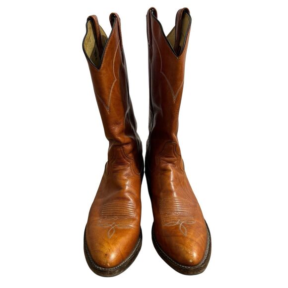 Tony Lama Boots Men’s Sz 11 R Cognac Brown Leather Western Cowboy Riding 5084 - Picture 5 of 9